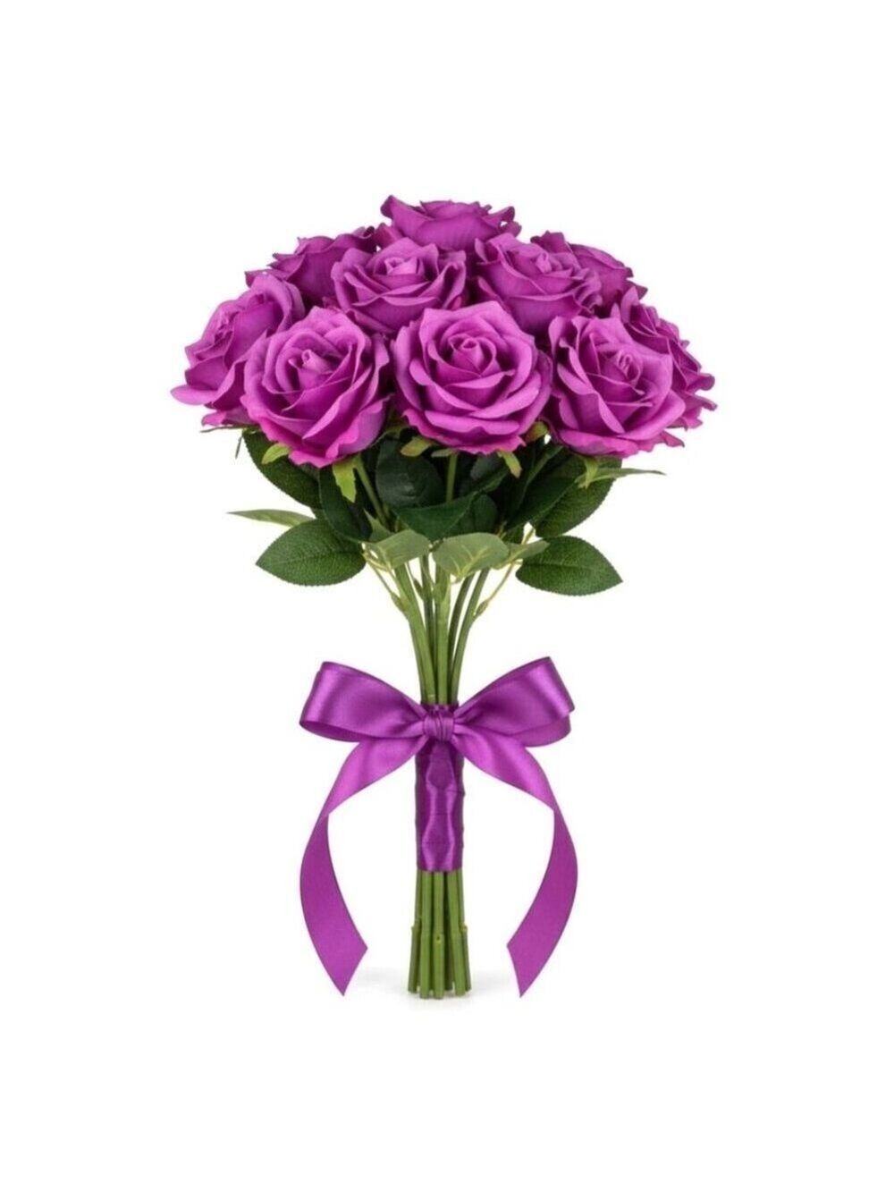 Luxury Artificial Purple Rose Bouquet | Dozen Faux Roses with Ribbon | Romantic